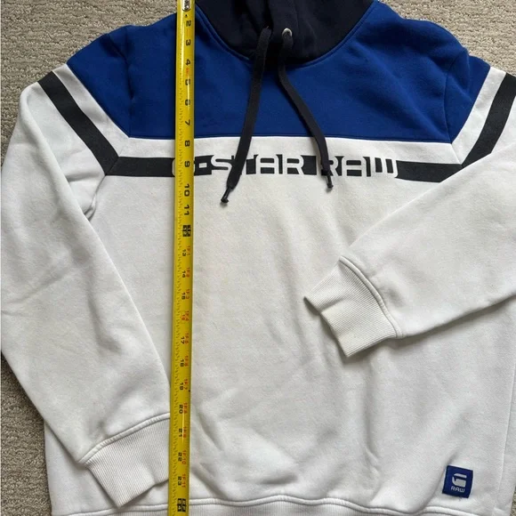 G-STAR RAW Blue & White Logo Hoodie men’s Large - Picture 5 of 6
